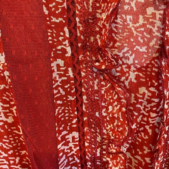 NWT Anthropologie Floreat Red Print Ruffle Lace Sheer Dress - Picture 6 of 16